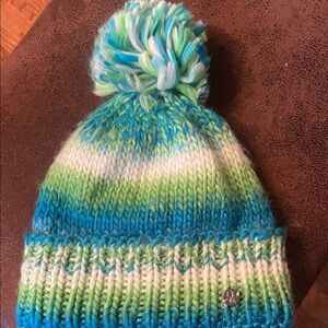 Spyder Kids' Teal and Lime Knit Pom-Pom Hat